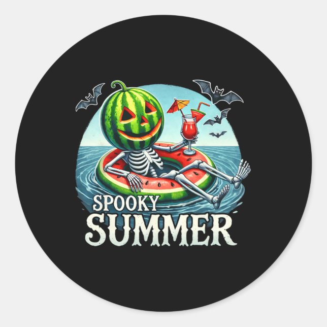 Summerween Vibes Funny Skeleton Halloween Beach Va Classic Round Sticker (Front)