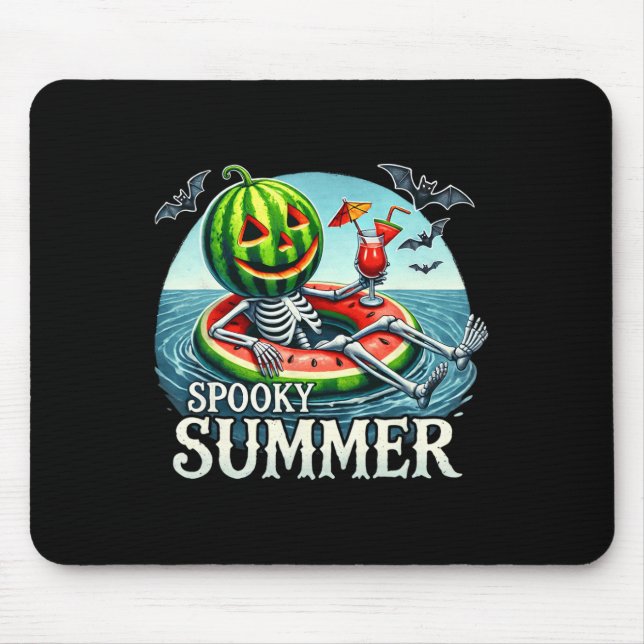 Summerween Vibes Funny Skeleton Halloween Beach Va Mouse Pad (Front)