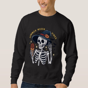 Summerween Vibes Funny Skeleton Ice Cream Summer V Sweatshirt