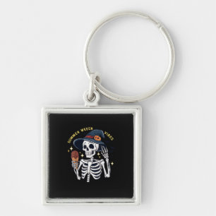 Summerween Vibes Funny Skeleton IceCream Summer Va Key Ring