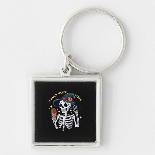Summerween Vibes Funny Skeleton IceCream Summer Va Key Ring (Front)
