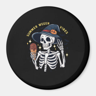 Summerween Vibes Funny Skeleton IceCream Summer Va Magnet