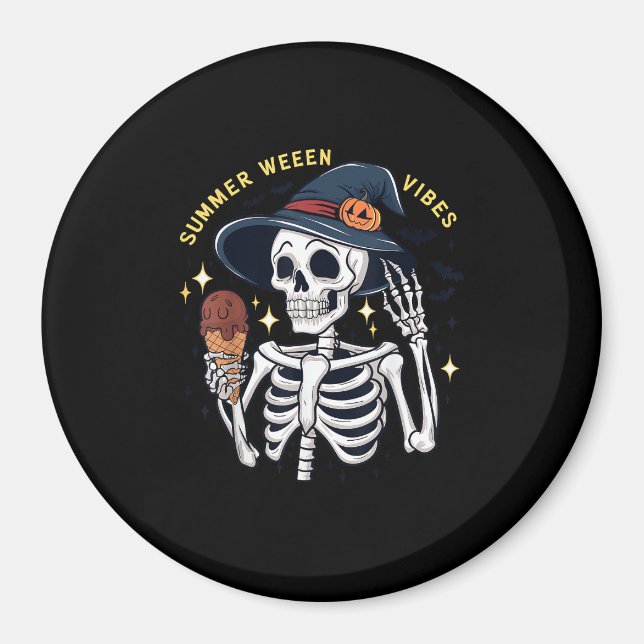 Summerween Vibes Funny Skeleton IceCream Summer Va Magnet (Front)
