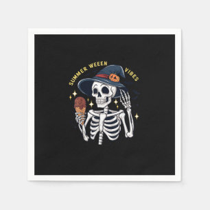 Summerween Vibes Funny Skeleton IceCream Summer Va Napkin