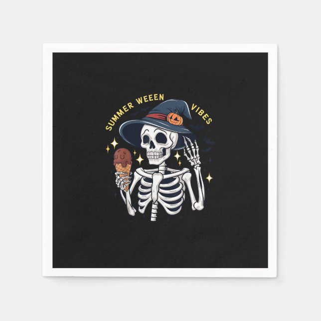 Summerween Vibes Funny Skeleton IceCream Summer Va Napkin (Front)