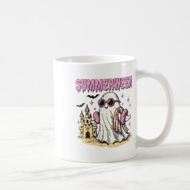 Summerween Vibes Ghost Beach Funny Spooky Vacation Coffee Mug (Right)