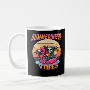 Summerween Vibes Grim Reaper Flamingo Float Retro Coffee Mug
