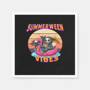 Summerween Vibes Grim Reaper Flamingo Float Retro Napkin