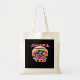 Summerween Vibes Grim Reaper Flamingo Float Retro Tote Bag
