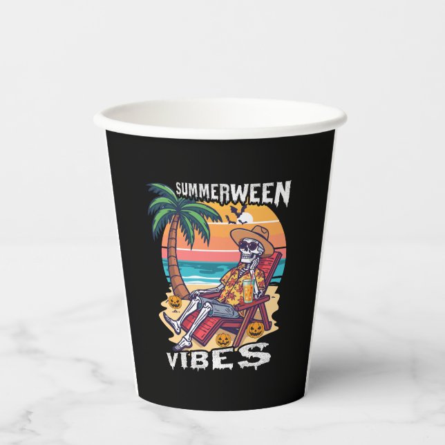 Summerween Vibes Halloween Skeleton Paper Cups (Front)