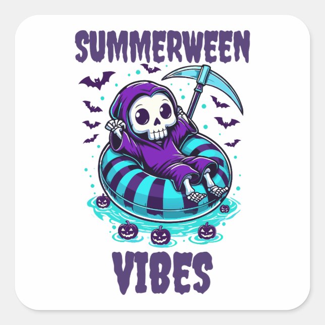 Summerween Vibes – Reaper Relaxed Square Sticker (Front)