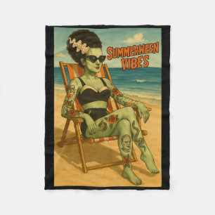 Summerween Vibes Retro Beach Gothic Style Tee Fleece Blanket