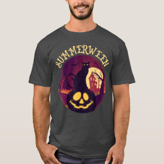 Summerween Vibes Retro Black Cat Spooky Cute Art 1 T-Shirt
