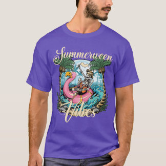 Summerween Vibes Skeleton Flamingo Float Adventure T-Shirt