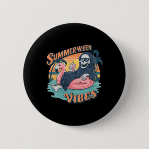 Summerween Vibes Skeleton Flamingo Float Summer Ha 6 Cm Round Badge