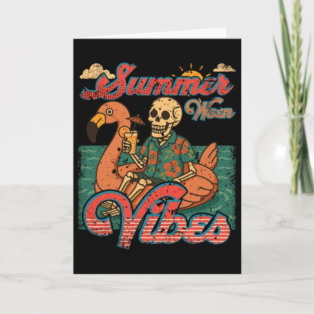 Summerween Vibes Skeleton Flamingo Float Summer Ha Card (Front)