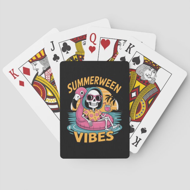 Summerween Vibes Skeleton Flamingo Float Summer Ha Playing Cards (Back)