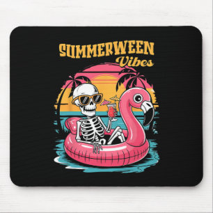 Summerween Vibes Skeleton Flamingo Spooky Hallowee Mouse Pad