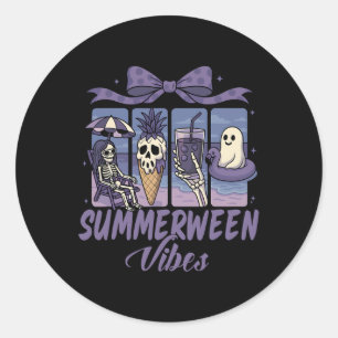 Summerween Vibes Skeleton Ghost Beach Party Hallow Classic Round Sticker
