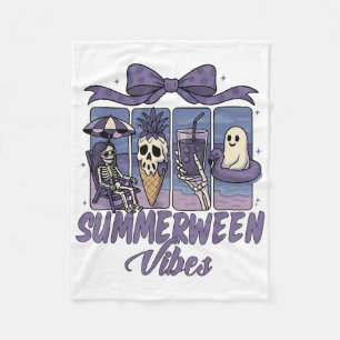Summerween Vibes Skeleton Ghost Beach Party Hallow Fleece Blanket