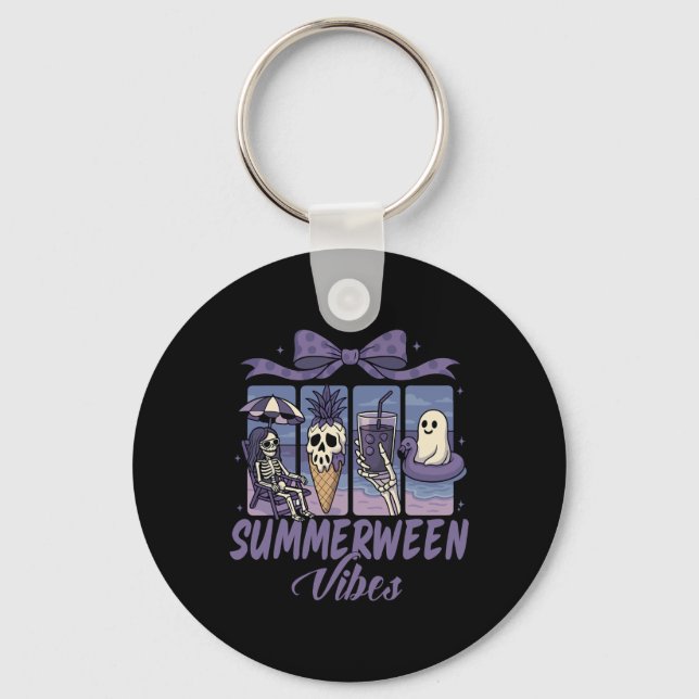 Summerween Vibes Skeleton Ghost Beach Party Hallow Key Ring (Front)