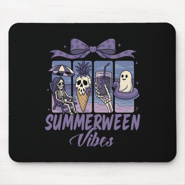 Summerween Vibes Skeleton Ghost Beach Party Hallow Mouse Pad (Front)