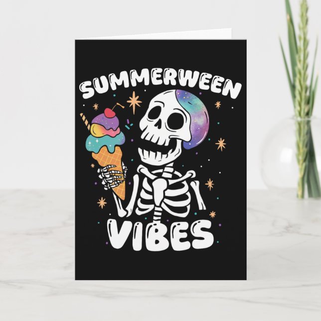 Summerween Vibes Skeleton Ice Cream Art Summer Hal Card (Front)