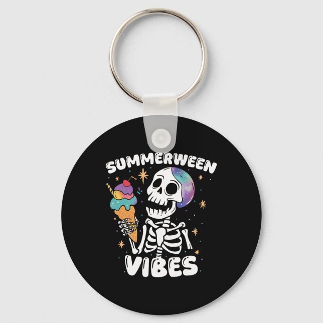 Summerween Vibes Skeleton Ice Cream Art Summer Hal Key Ring (Front)