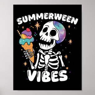 Summerween Vibes Skeleton Ice Cream Art Summer Hal Poster