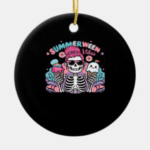 Summerween Vibes Skeleton IceCream Summer Vacation Ceramic Ornament