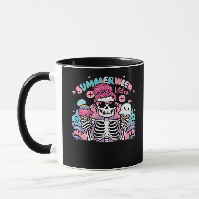 Summerween Vibes Skeleton IceCream Summer Vacation Mug (Left)