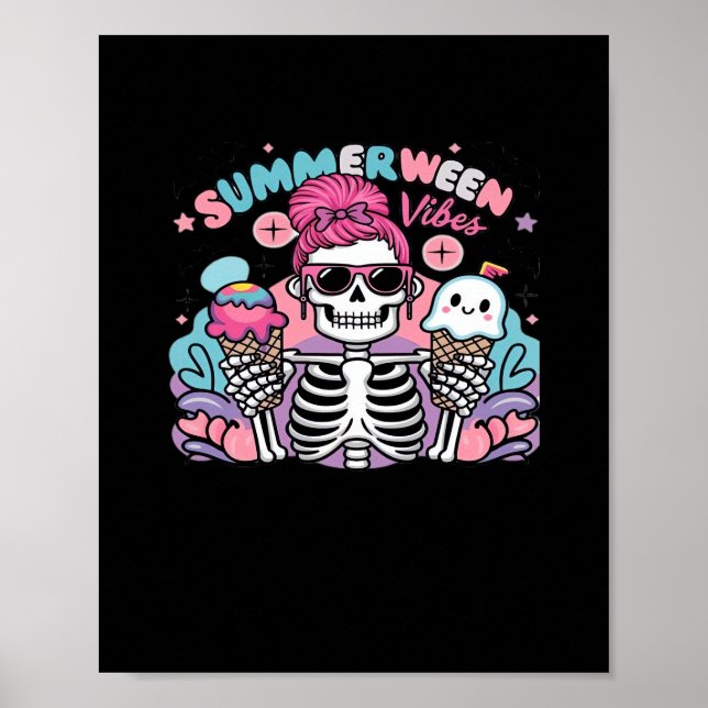 Summerween Vibes Skeleton IceCream Summer Vacation Poster (Front)