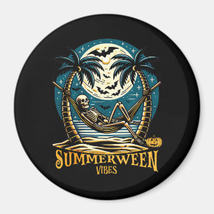 Summerween Vibes Skeleton Pumpkin Skeleton Summer  Magnet