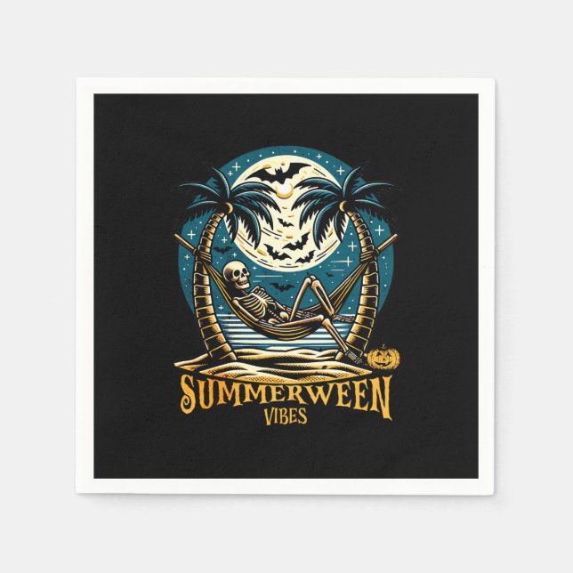 Summerween Vibes Skeleton Pumpkin Skeleton Summer  Napkin (Front)
