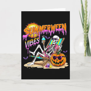Summerween Vibes Skeleton Pumpkin Spooky Vacation Card