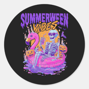 Summerween Vibes Skeleton Pumpkin Spooky Vacation Classic Round Sticker
