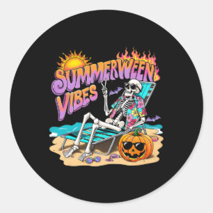Summerween Vibes Skeleton Pumpkin Spooky Vacation Classic Round Sticker