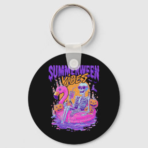 Summerween Vibes Skeleton Pumpkin Spooky Vacation Key Ring