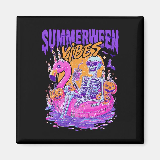 Summerween Vibes Skeleton Pumpkin Spooky Vacation  Magnet (Front)