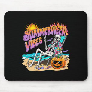 Summerween Vibes Skeleton Pumpkin Spooky Vacation Mouse Pad