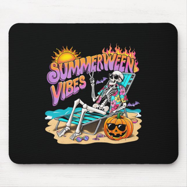 Summerween Vibes Skeleton Pumpkin Spooky Vacation  Mouse Pad (Front)