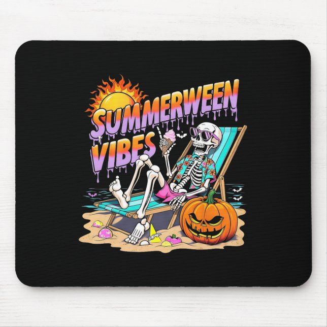 Summerween Vibes Skeleton Pumpkin Spooky Vacation  Mouse Pad (Front)