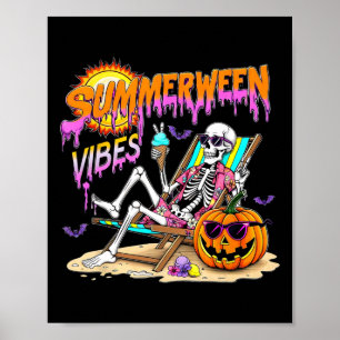 Summerween Vibes Skeleton Pumpkin Spooky Vacation Poster