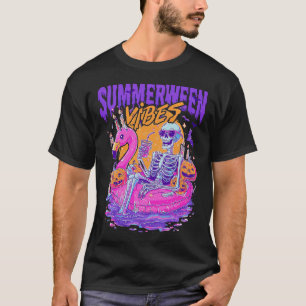 Summerween Vibes Skeleton Pumpkin Spooky Vacation T-Shirt