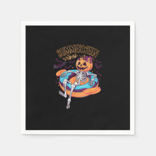 Summerween Vibes Skeleton Pumpkin Summer Vacation Napkin