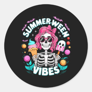Summerween Vibes Skeleton Spooky Vacation Hallowee Classic Round Sticker