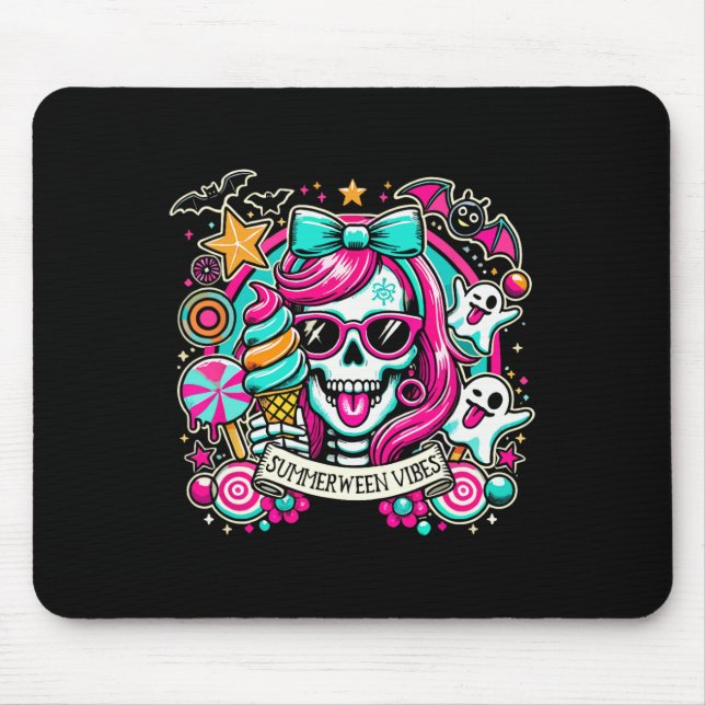 Summerween Vibes Skeleton Spooky Vacation Hallowee Mouse Pad (Front)