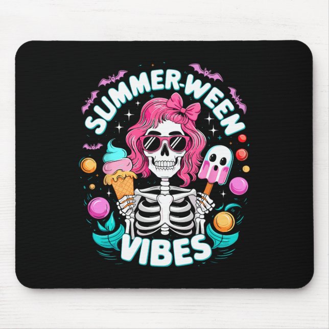 Summerween Vibes Skeleton Spooky Vacation Hallowee Mouse Pad (Front)
