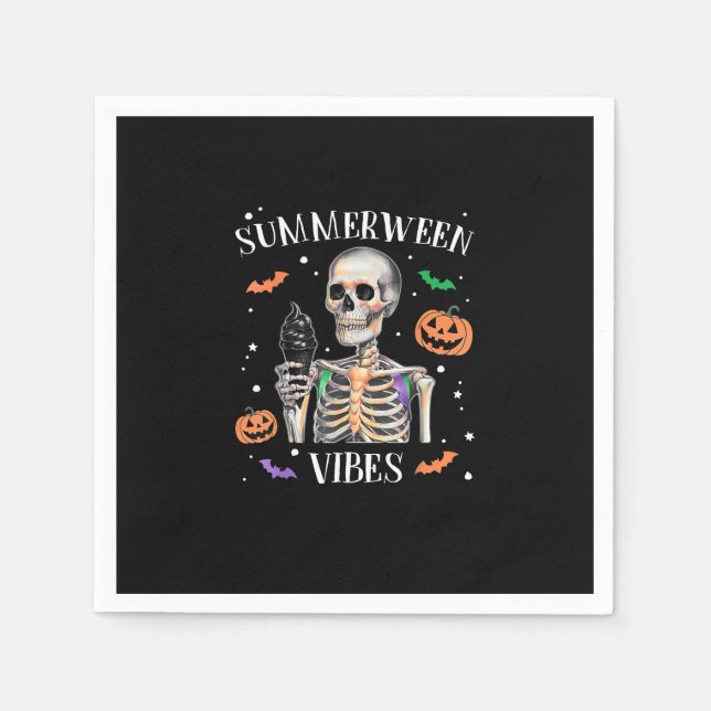 Summerween Vibes Skeleton Summer Halloween Napkin (Front)