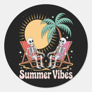 Summerween Vibes Skeleton Summer Vacation Beach Classic Round Sticker